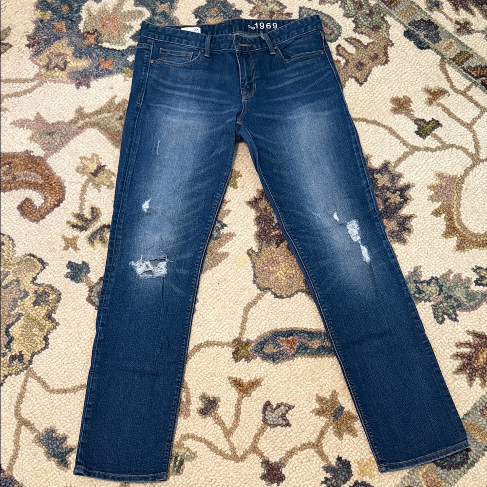 GAP 1969 Dark Blue distressed Straight Jeans